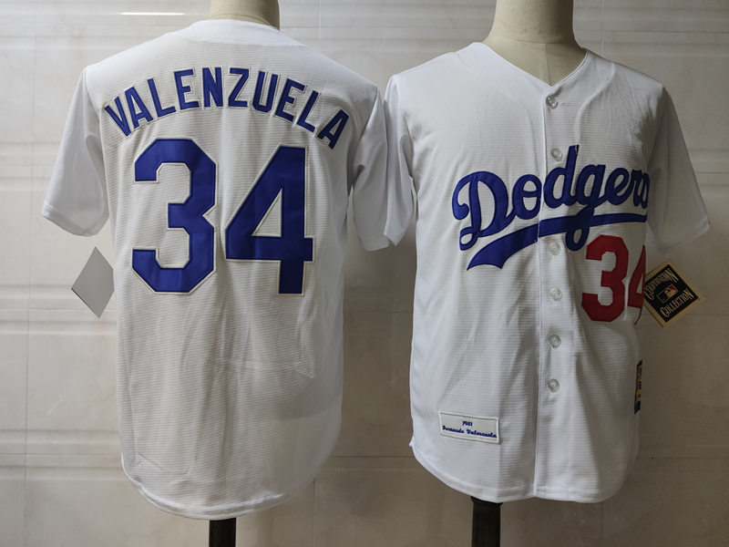 Men's Los Angeles Dodgers #34 Fernando Valenzuela White Throwback Jersey
