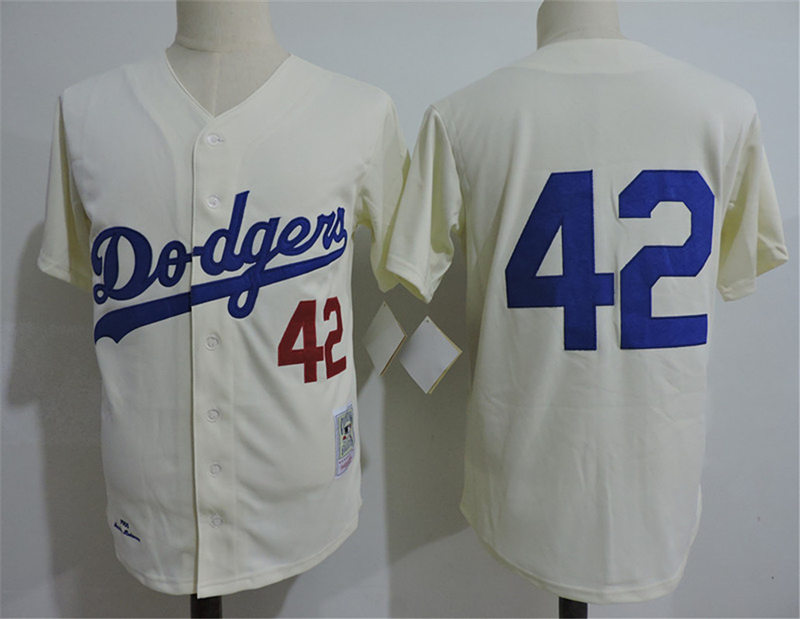 Men's Los Angeles Dodgers #42 Jackie Robinson Cream Throwback Jersey