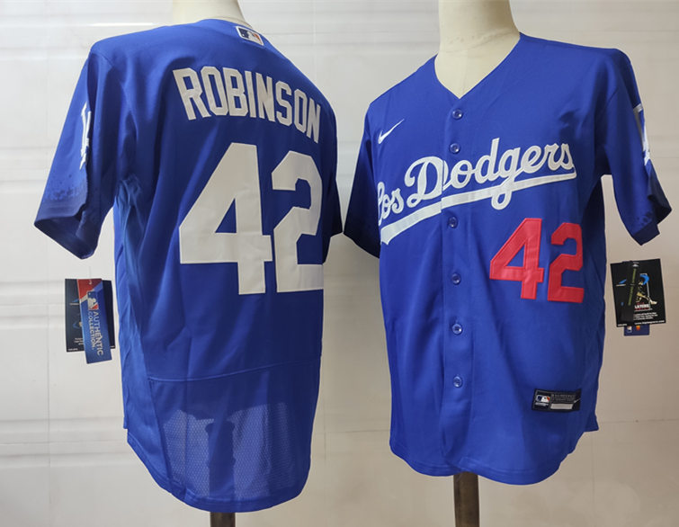 Mens Los Angeles Dodgers #42 Jackie Robinson Nike Royal Stitched 2021 Los Angeles City Connect Jersey