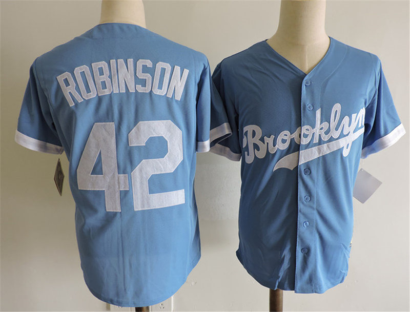 Men's Brooklyn Dodgers #42 Jackie Robinson Throwback Blue Cooperstown Baseball Jersey