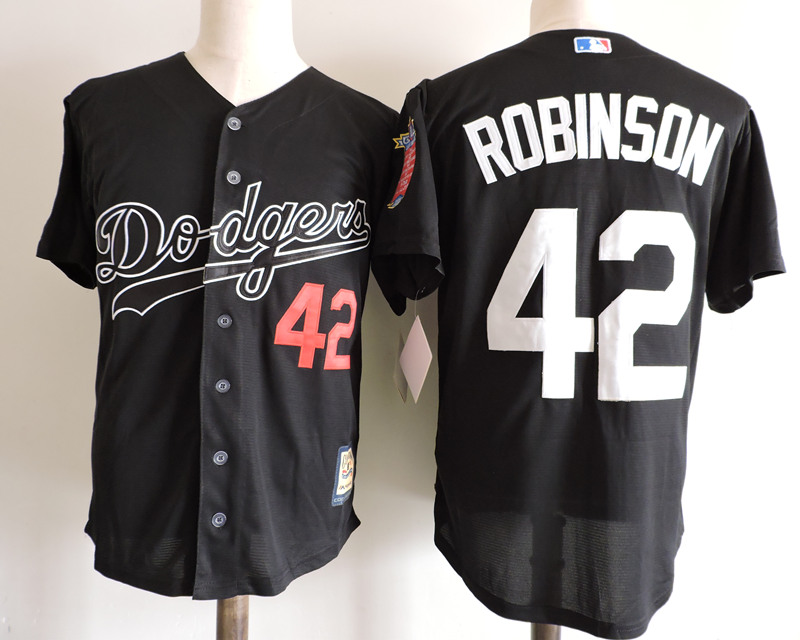 Men's Brooklyn Dodgers Retired Player #42 Jackie Robinson Black Cooperstown Dual Patch Jersey