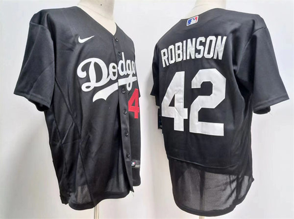 Mens Los Angeles Dodgers #42 Jackie Robinson Nike Black Fashion Baseball Jersey
