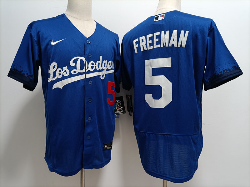Mens Los Angeles Dodgers #5 Freddie Freeman Nike Royal Stitched 2021 Los Angeles City Connect Jersey