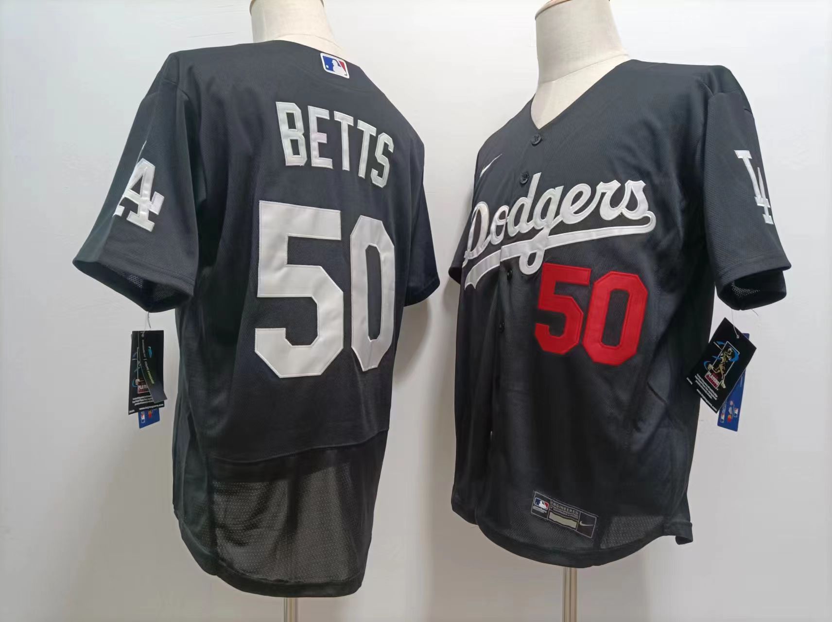Men's Los Angeles Dodgers  #50 Mookie Betts  Black Fashion Nike Flex base Baseball Jersey