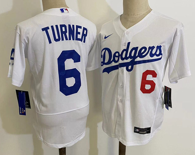Mens Los Angeles Dodgers #6 Trea Turner Nike White Home FlexBase Jersey