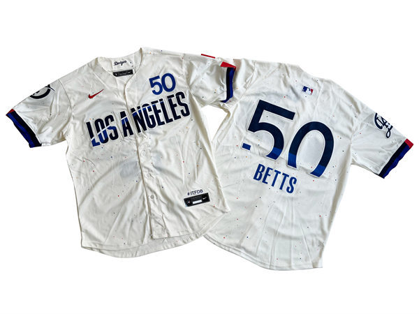Mens Los Angeles Dodgers #50 Mookie Betts 2024 City Connect Limited Player Jersey - Cream 