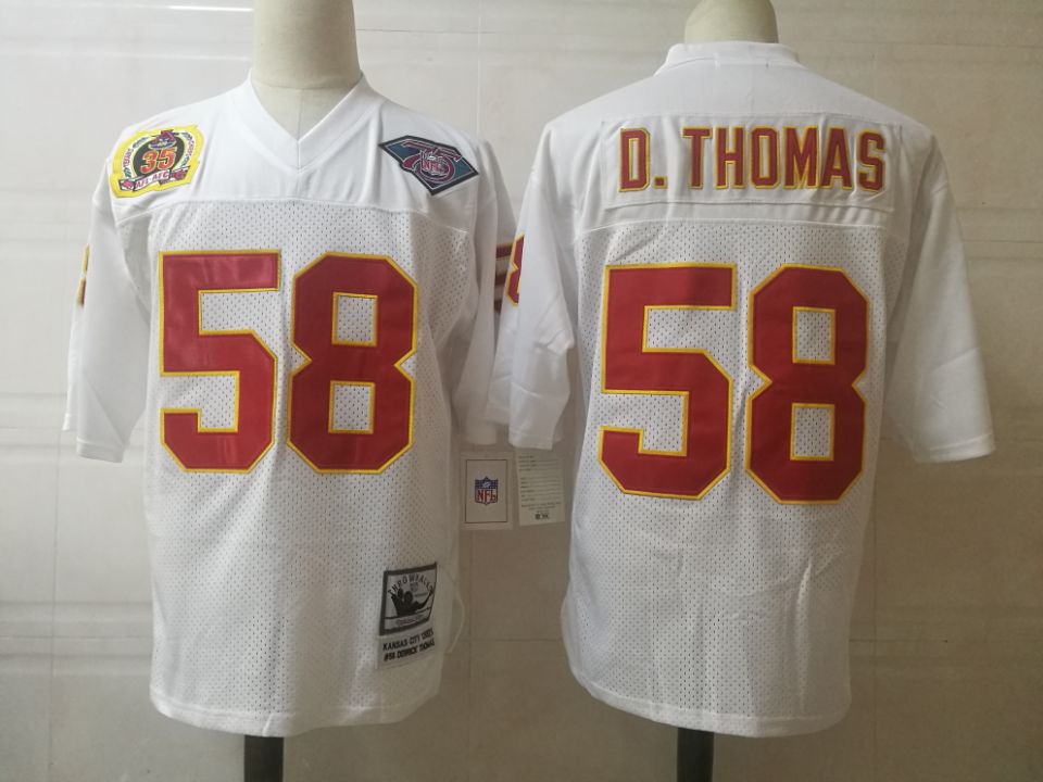 Mens Kansas City Chiefs #58 Derrick Thomas White Mitchell&Ness Throwback Jersey