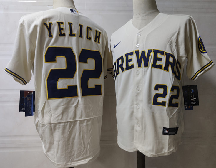 Men's Milwaukee Brewers #22 Christian Yelich Nike Cream Alternate 2020 Authentic Player Jersey