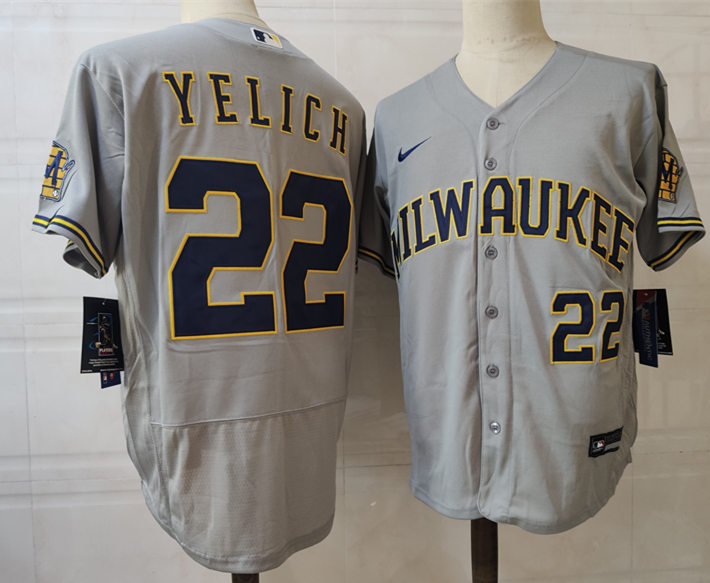 Men's Milwaukee Brewers #22 Christian Yelich Nike Gray Road 2020 Authentic Player Jersey
