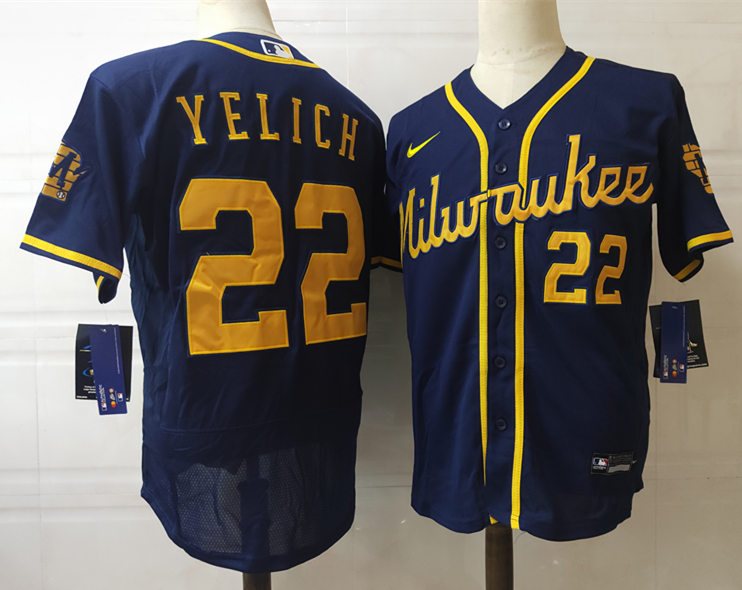 Men's Milwaukee Brewers #22 Christian Yelich Nike Navy Alternate 2020 Authentic Player Jersey