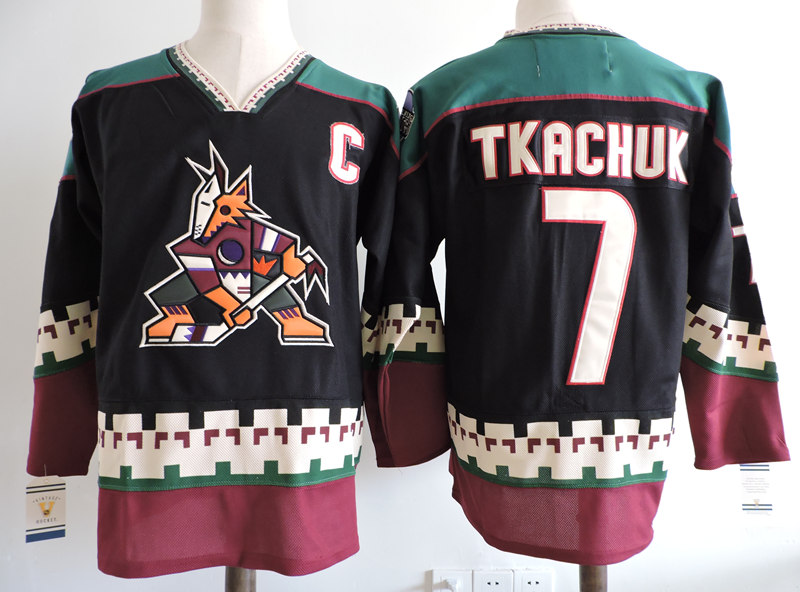 Men's Phoenix Coyotes #7 KEITH TKACHUK Black 1998 CCM Vintage Throwback NHL Hockey Jersey