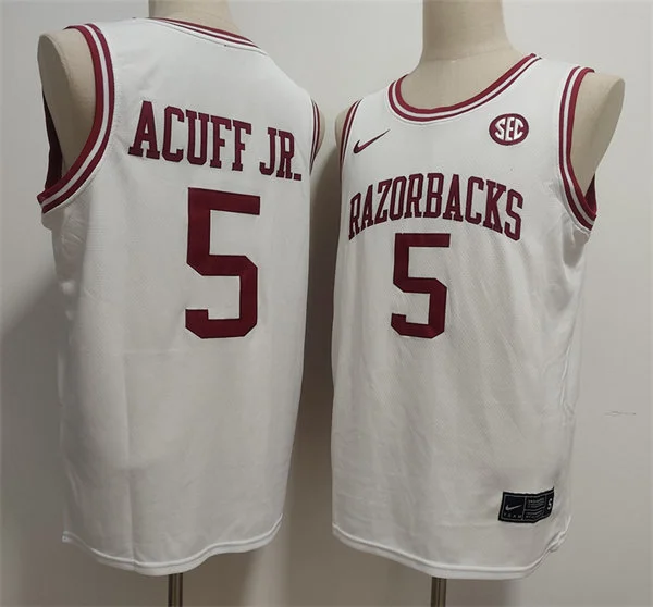 Arkansas Razorbacks #5 Darius Acuff Jr. White Retro College Basketball Game Jersey