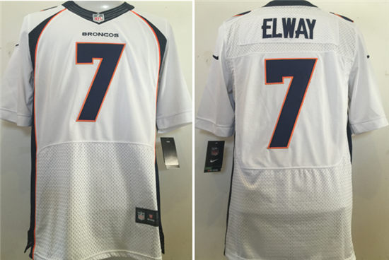 Mens Denver Broncos Retired Player #7 John Elway White Nik Elite Jersey