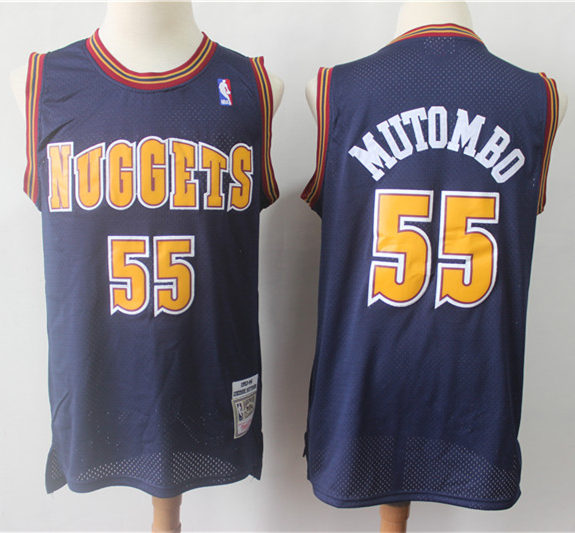 Men's Denver Nuggets #55 Dikembe Mutombo Navy Blue Swingman Throwback Jersey