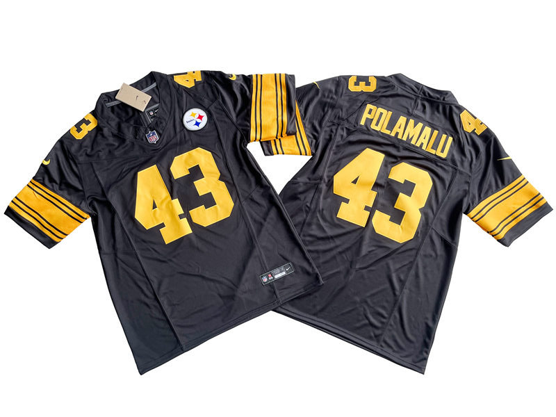 Men's Pittsburgh Steelers Retired Player #43 Troy Polamalu Nike Black Color Rush Nike Vapor F.U.S.E. Limited Jersey