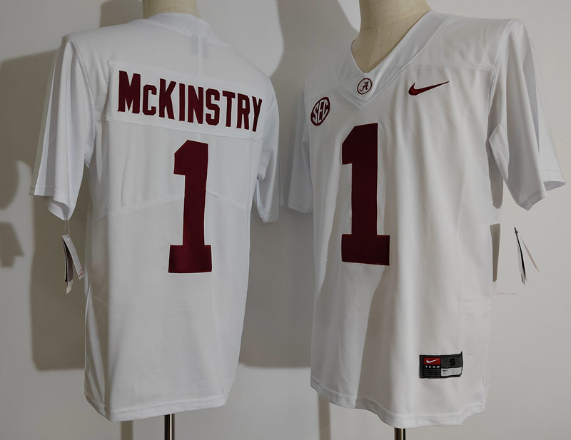 Men's Alabama Crimson Tide #1 Kool-Aid McKinstry White College Football Game Jersey