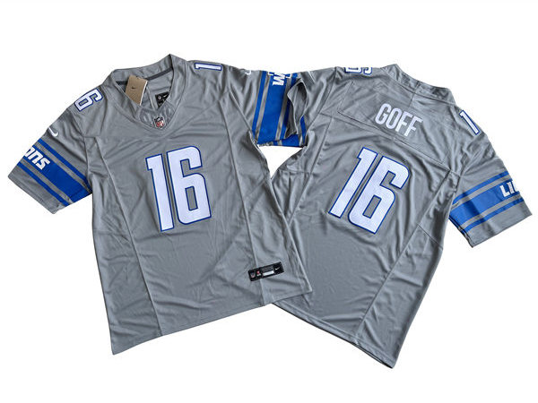 Men's Detroit Lions #16 Jared Goff Nike Steel Alternate 2023 F.U.S.E. Vapor Limited Jersey