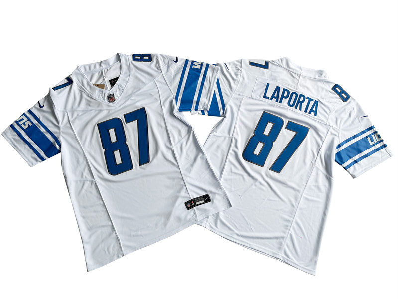 Mens Detroit Lions #87 Sam LaPorta Nike White F.U.S.E. Vapor Limited Jersey