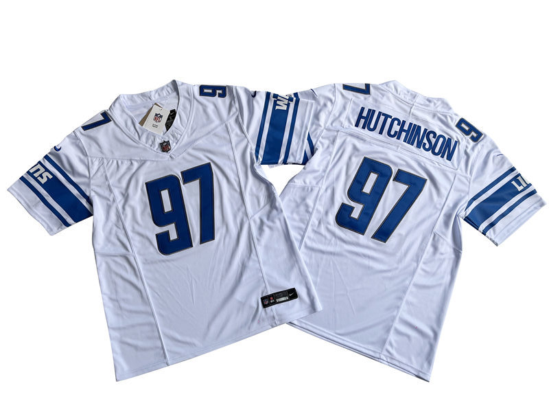 Men's Detroit Lions #97 Aidan Hutchinson Nike White 2023 F.U.S.E. Vapor Limited Jersey