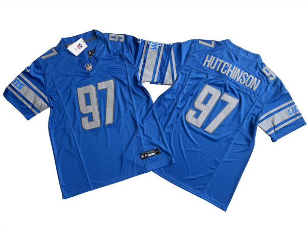 Men's Detroit Lions #97 Aidan Hutchinson Nike Blue F.U.S.E. Vapor Limited Jersey