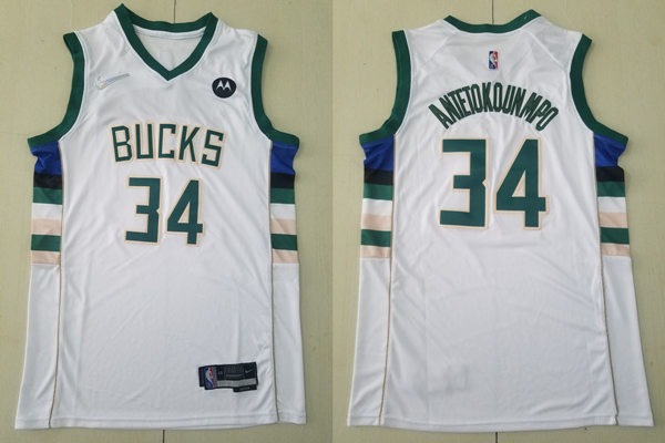 Men's Milwaukee Bucks #34 Giannis Antetokounmpo Nike White Association Edition Jersey