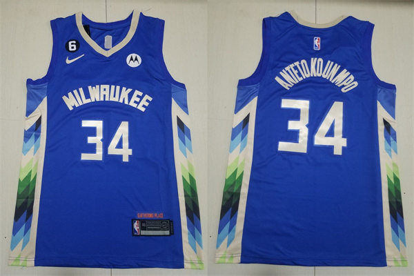 Mens Milwaukee Bucks #34 Giannis Antetokounmpo Blue 2022-23 City Edition Jersey