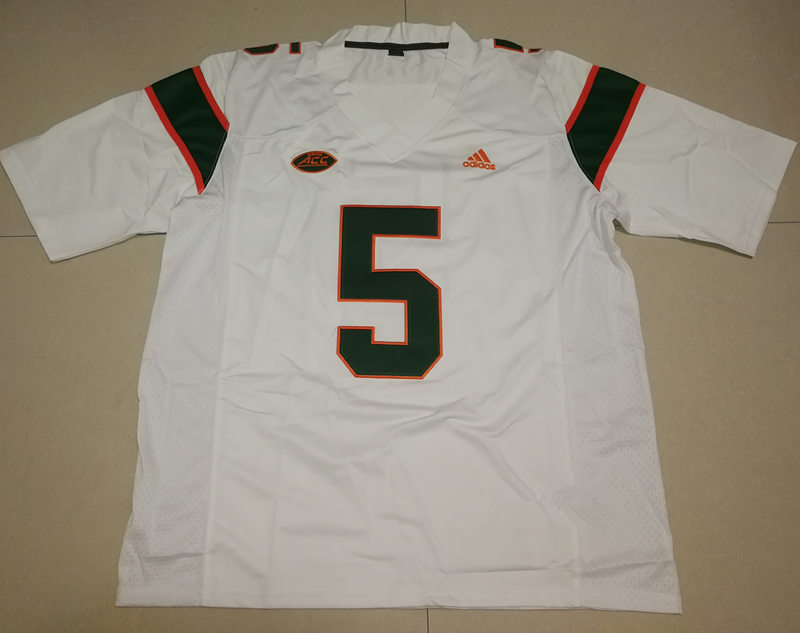 Men's Miami Hurricanes #5 Andre Johnson Adidas White NCAA College Football Game Jersey