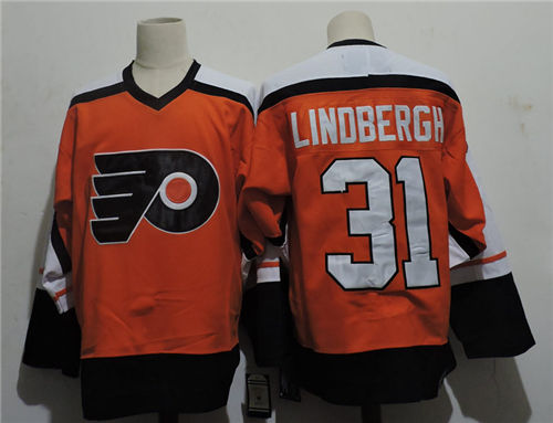 Men's Philadelphia Flyers #31 Pelle Lindbergh Vintage Throwback 1985 Orange Hockey Jersey S-3XL