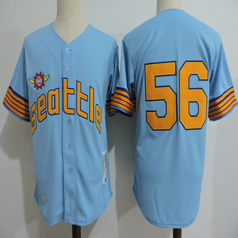 Mens Seattle Pilots #56 Jim Bouton 1969 Blue  Mitchell&Ness Baseball Jersey