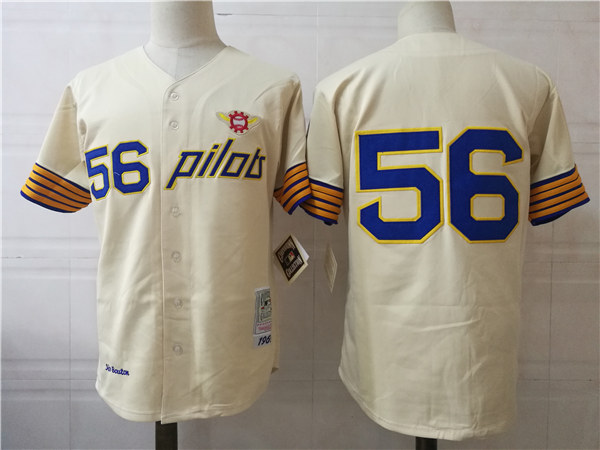 Mens Seattle Pilots #56 Jim Bouton 1969 Home Cream  Mitchell&Ness Baseball Jersey