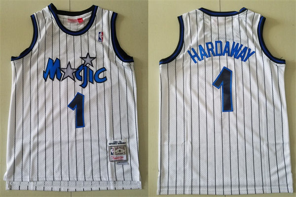 Men's Orlando Magic #1 Penny Hardaway White Pinstripe Throwback Jersey