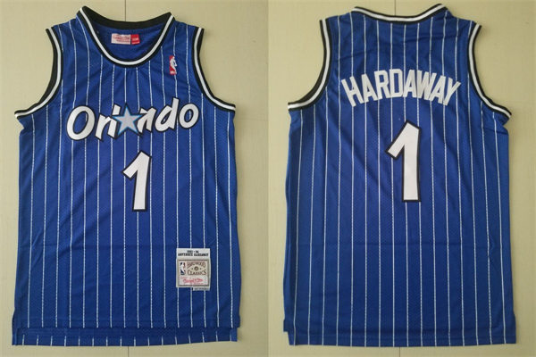 Men's Orlando Magic #1 Penny Hardaway Blue Pinstripe Throwback Jersey