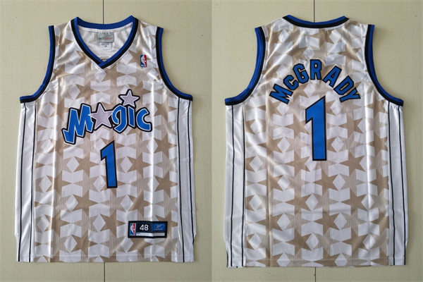 Mens Orlando Magic #1 Tracy McGrady Reebok White Stars Throwback Jersey