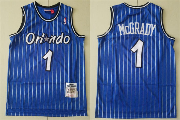 Mens Orlando Magic #1 Tracy McGrady Blue Pinstripe Throwback Swingman Jersey