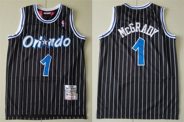 Mens Orlando Magic #1 Tracy McGrady Black Pinstripe Throwback Swingman Jersey