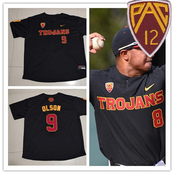 Men's Youth Womens USC Trojans Custom Nike PAC12 Black Two-Button Pullover Baseball JERSEY
