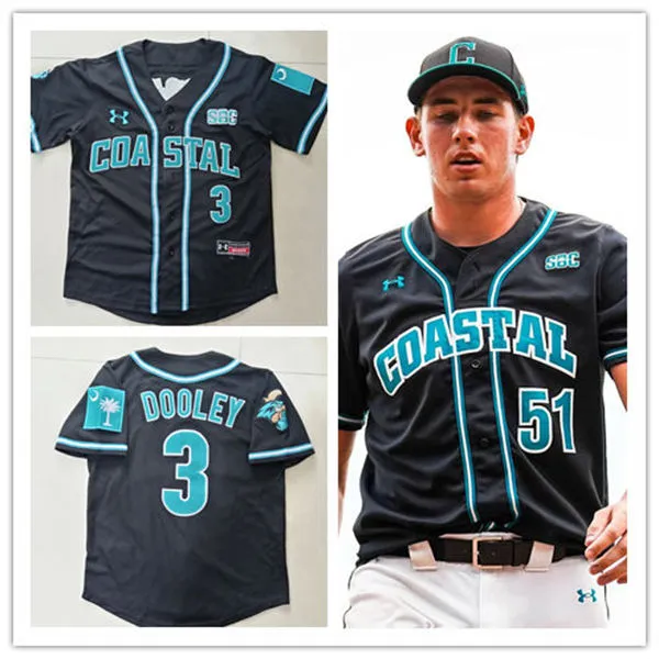 Mens Youth Coastal Carolina Chanticleers Custom Black Stripe Button College Baseball Game Jersey