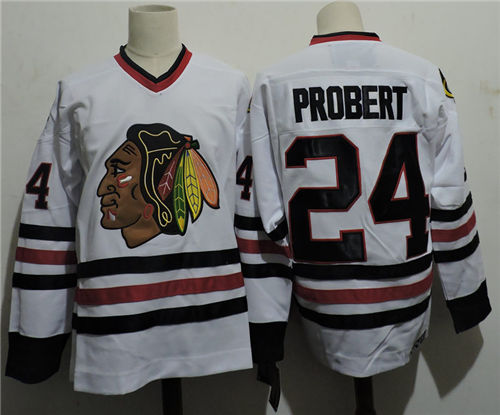 Men's Chicago Blackhawks #24 BOB PROBERT 1996 CCM Throwback White NHL Ice Hockey Jersey Size S-3XL