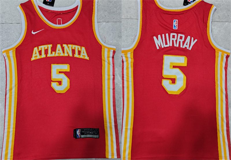 Mens Atlanta Hawks #5 Dejounte Murray Red Icon Edition Swingman Jersey