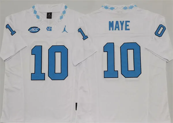 Mens North Carolina Tar Heels #10 Drake Maye White College Football Game Jersey