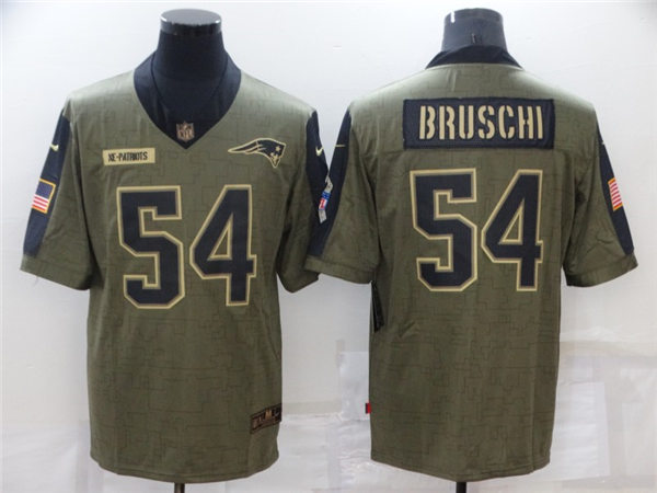 Mens New England Patriots Retired Player ##54 Tedy Bruschi Nike Olive 2021 Salute To Service Limited Jersey