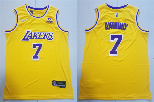Mens Los Angeles Lakers #7 Carmelo Anthony Nike Gold Icon Edition Jersey