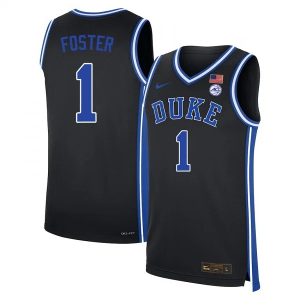 Mens Youth Duke Blue Devils #1 Caleb Foster Black College Basketball Game Jersey