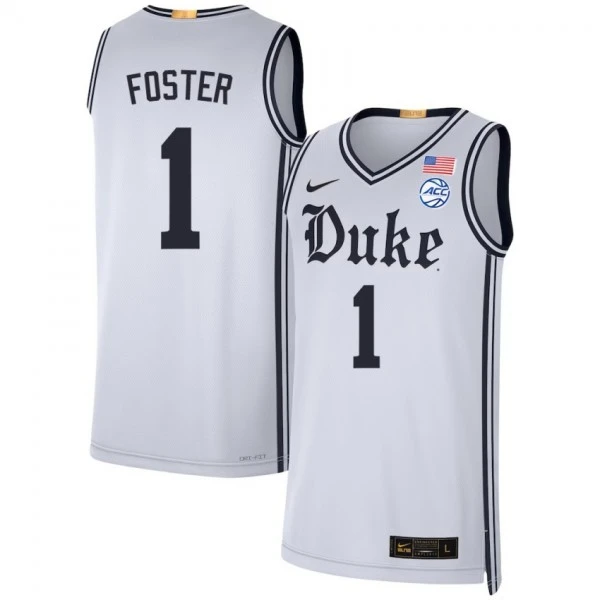 Mens Youth Duke Blue Devils #1 Caleb Foster White Brotherhood uniform Jersey