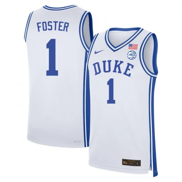 Mens Youth Duke Blue Devils #1 Caleb Foster White College Basketball Game Jersey