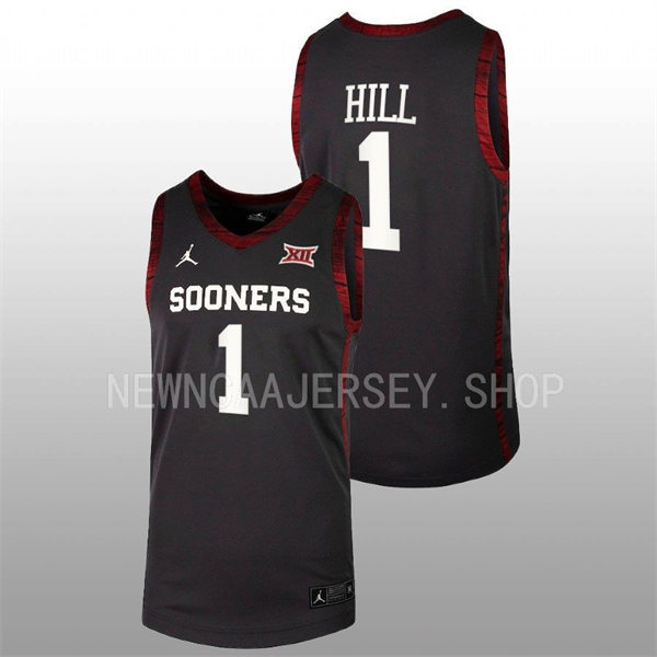 Mens Youth Oklahoma Sooners #1 Jalen Hill Nike Black College basketball Game Jersey