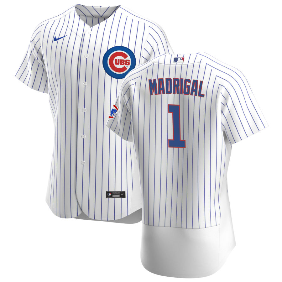 Mens Chicago Cubs #1 Nick Madrigal Nike Home White Pinstripe MLB Flex Base Jersey