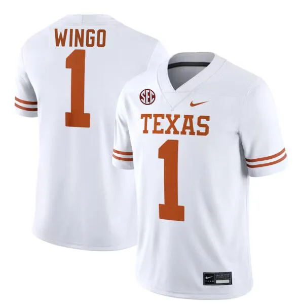 Mens Texas Longhorns #1 Ryan Wingo 2025 SEC White College Football Game Jersey
