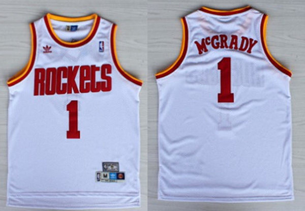 Mnes Houston Rockets #1 Tracy McGrady Swingman White Throwback Jersey