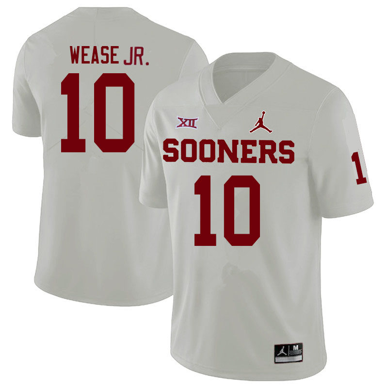 Men's Oklahoma Sooners #10 Theo Wease Jr. White Jordan College Game Football Jersey